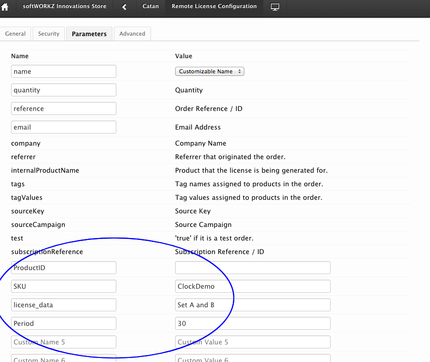 License Generator Parms