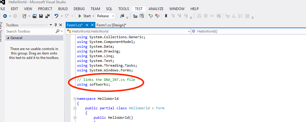 VS C# Include