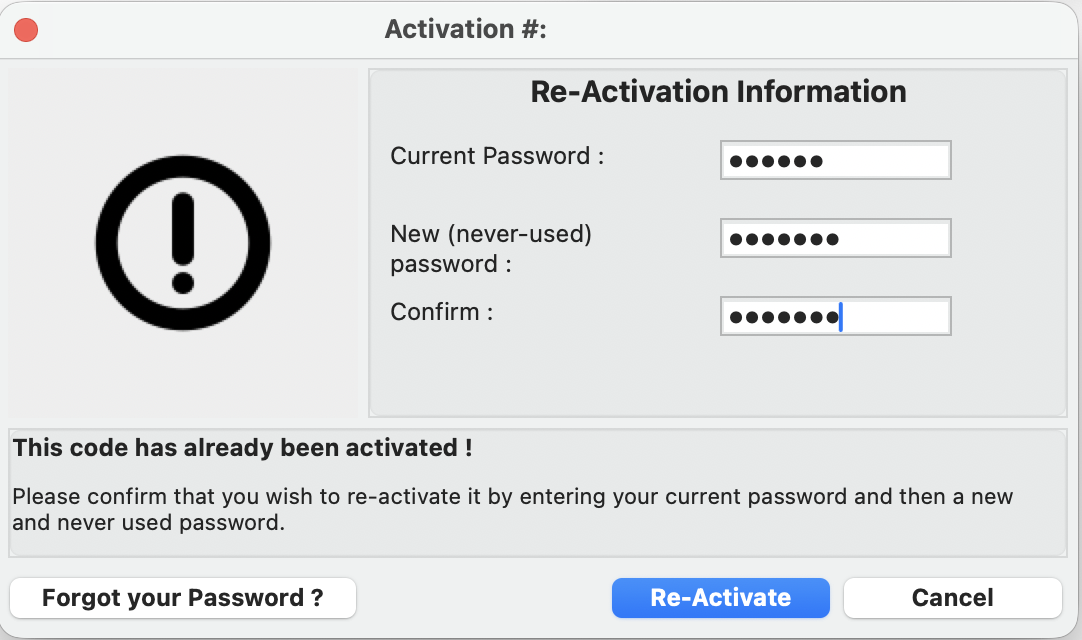 TurnKey Single-User Re-Activation Screen with Roll-Over